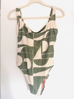 Geometric Print One-Piece Swimsuit in Sage & Cream